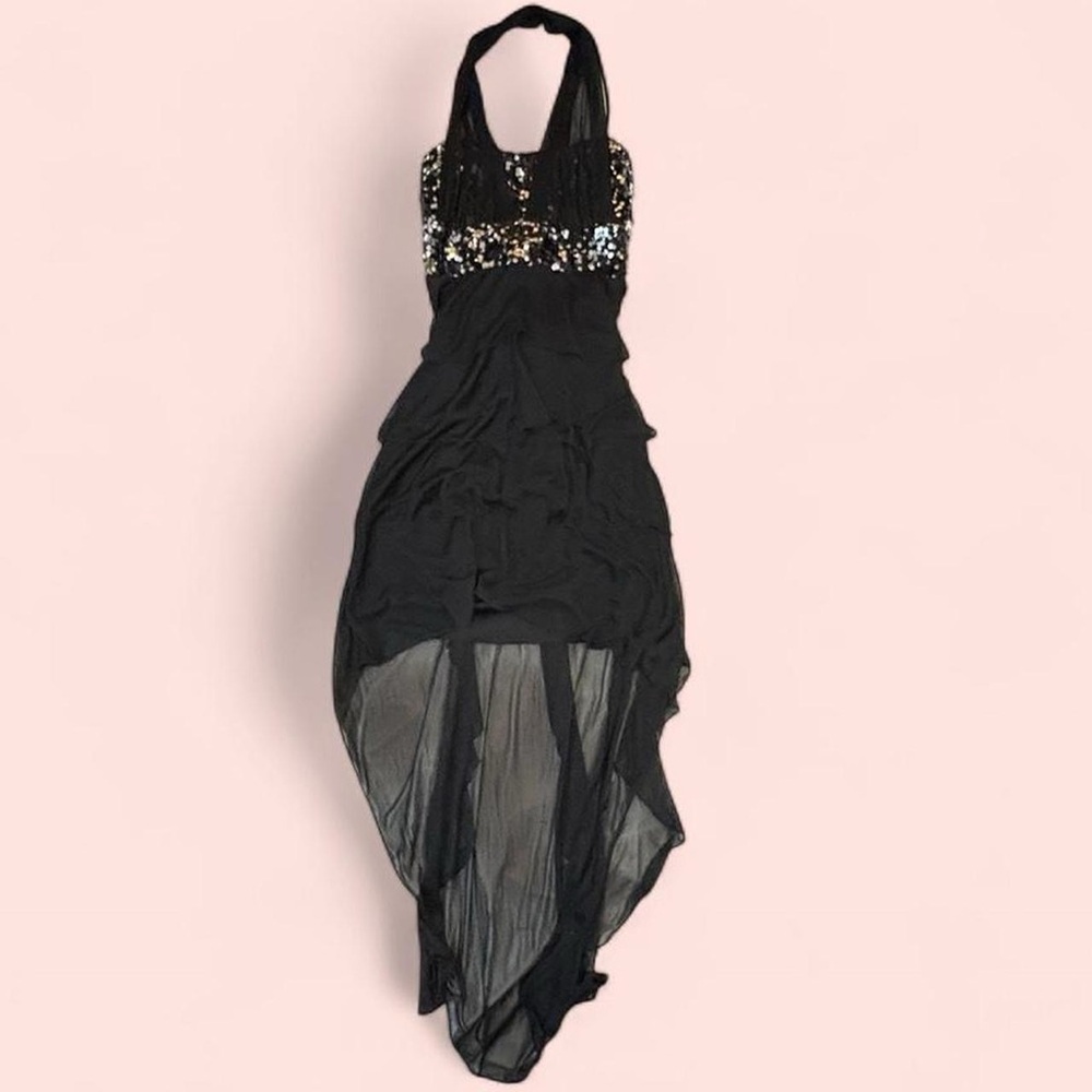 Deb Black High Low Dress with Sequin Detail